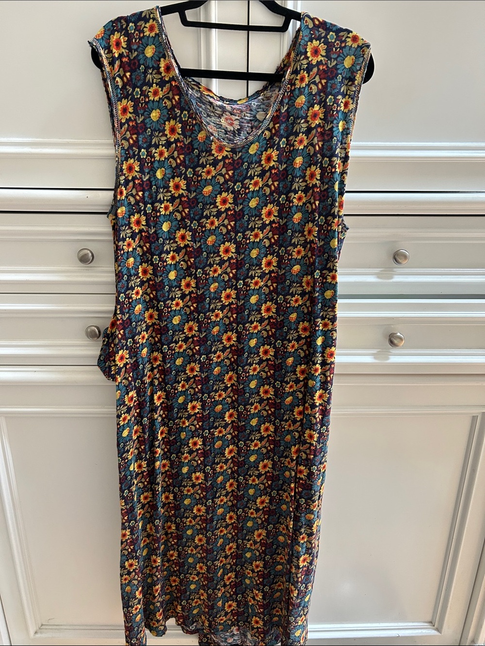 NATURAL LIFE Floral Sleeveless Dress in Navy, Yellow & Teal in EUC